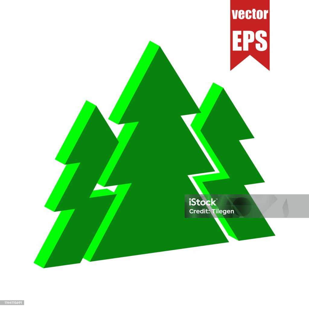 Fir forest icon.Isometric and 3D view. Forest stock vector