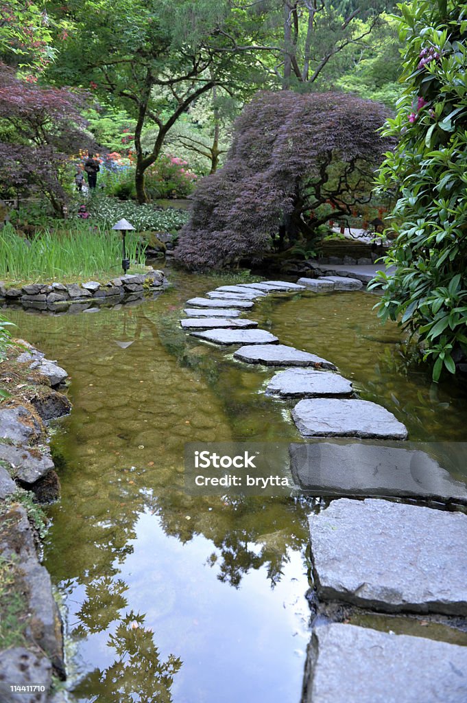Pierres de gué dans le jardin japonais - Photo de Butchart Gardens libre de droits