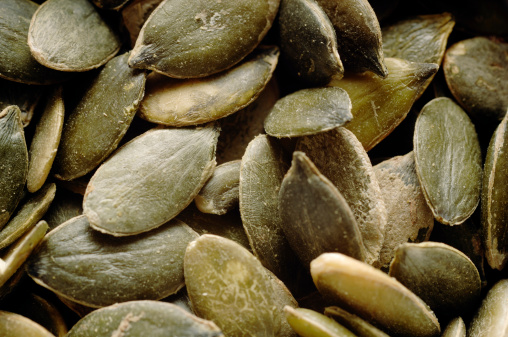 Close up of pumpkin seeds.