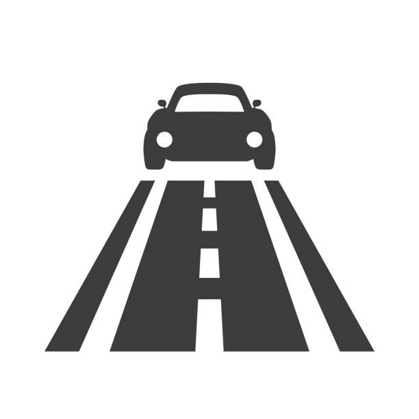 ilustraciones, imágenes clip art, dibujos animados e iconos de stock de coche en el icono de la carretera sobre fondo blanco. - avenue