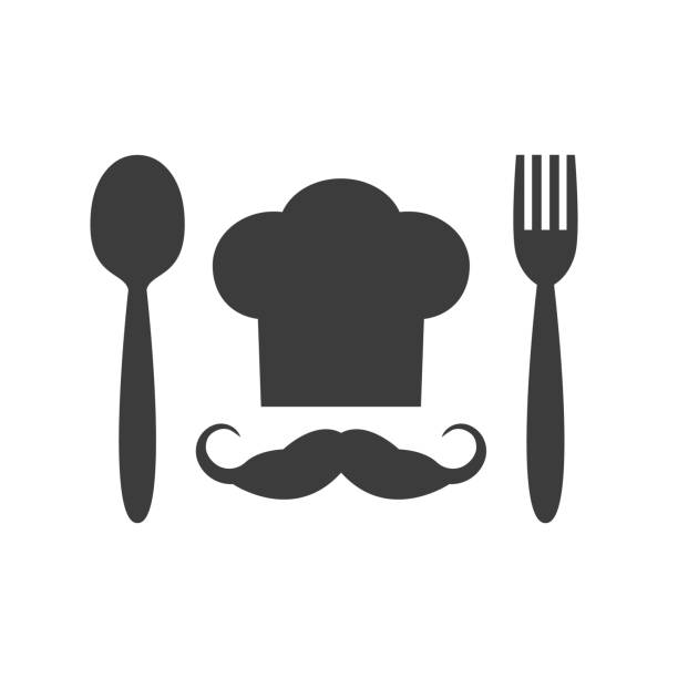 illustrazioni stock, clip art, cartoni animati e icone di tendenza di icona dello chef su sfondo bianco. - spoon computer graphic silhouette fork
