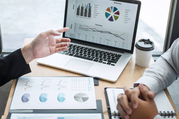 istock Discussion of business teamwork together, business making conversation with partner presentation project at meeting working and analyzing, Idea presentation and strategy plan of investment 1144131731