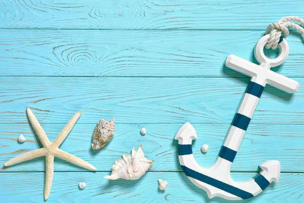 istock Marine accessories on a blue board. 1144132716