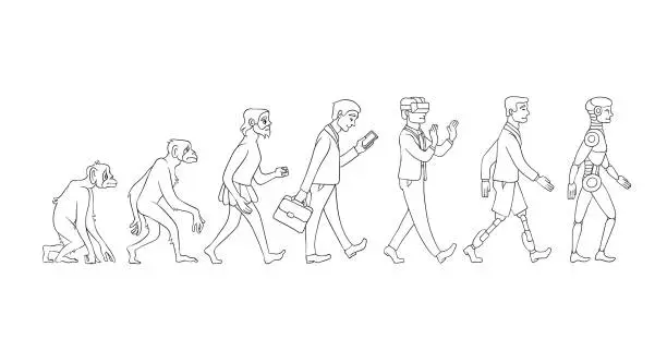 Vector illustration of Vector people evolution from monkey to robot