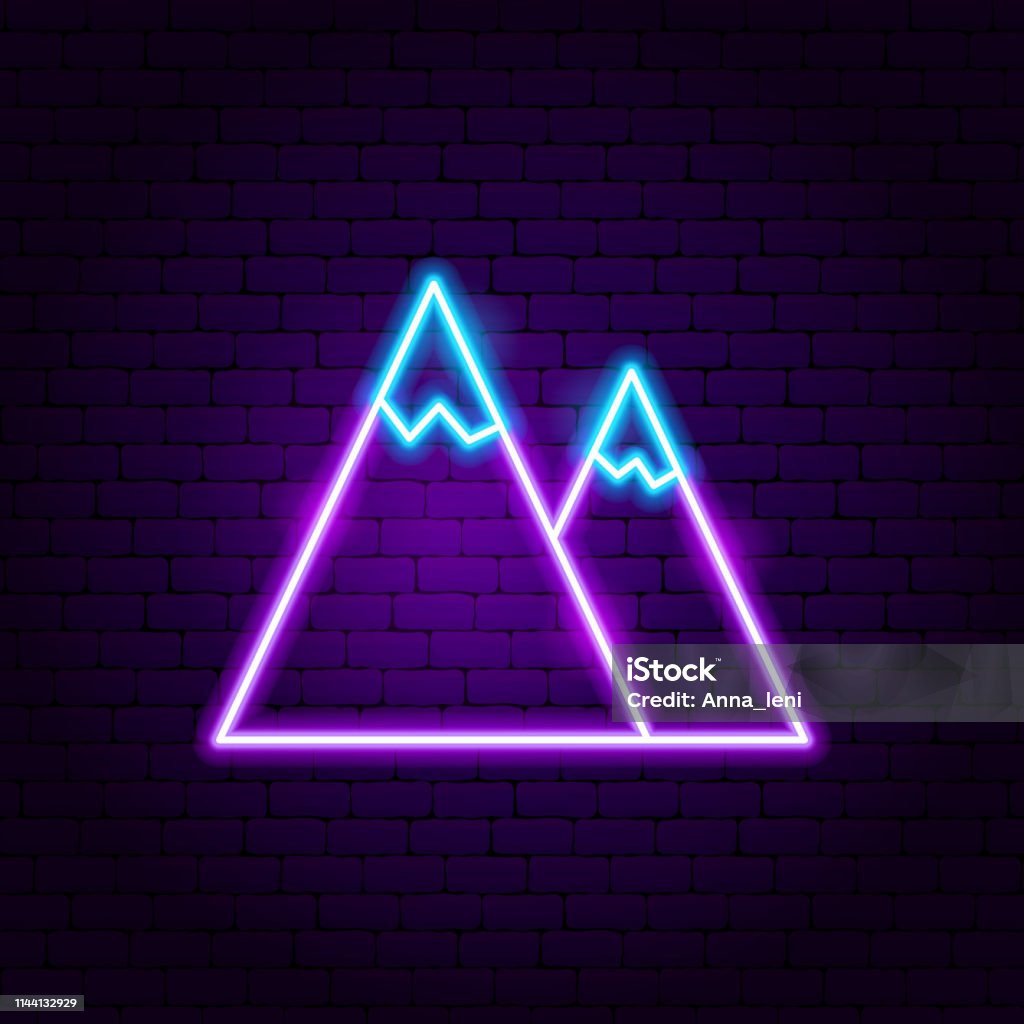 Mountain Neon Label - arte vectorial de Iluminación de neón libre de derechos