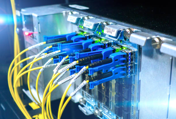 istock Fiber Optical connector interface. Fibre Channel swich. Severs computer in a rack at the large data center 1144134428
