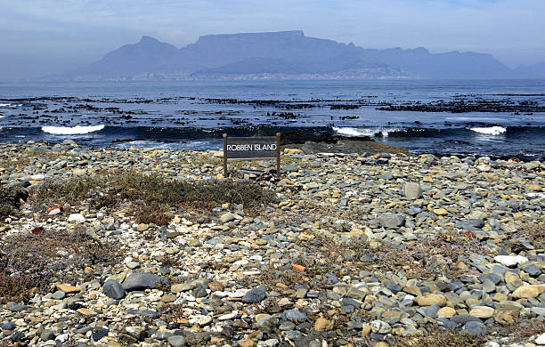 Table Mountain from Robben Island stock photo