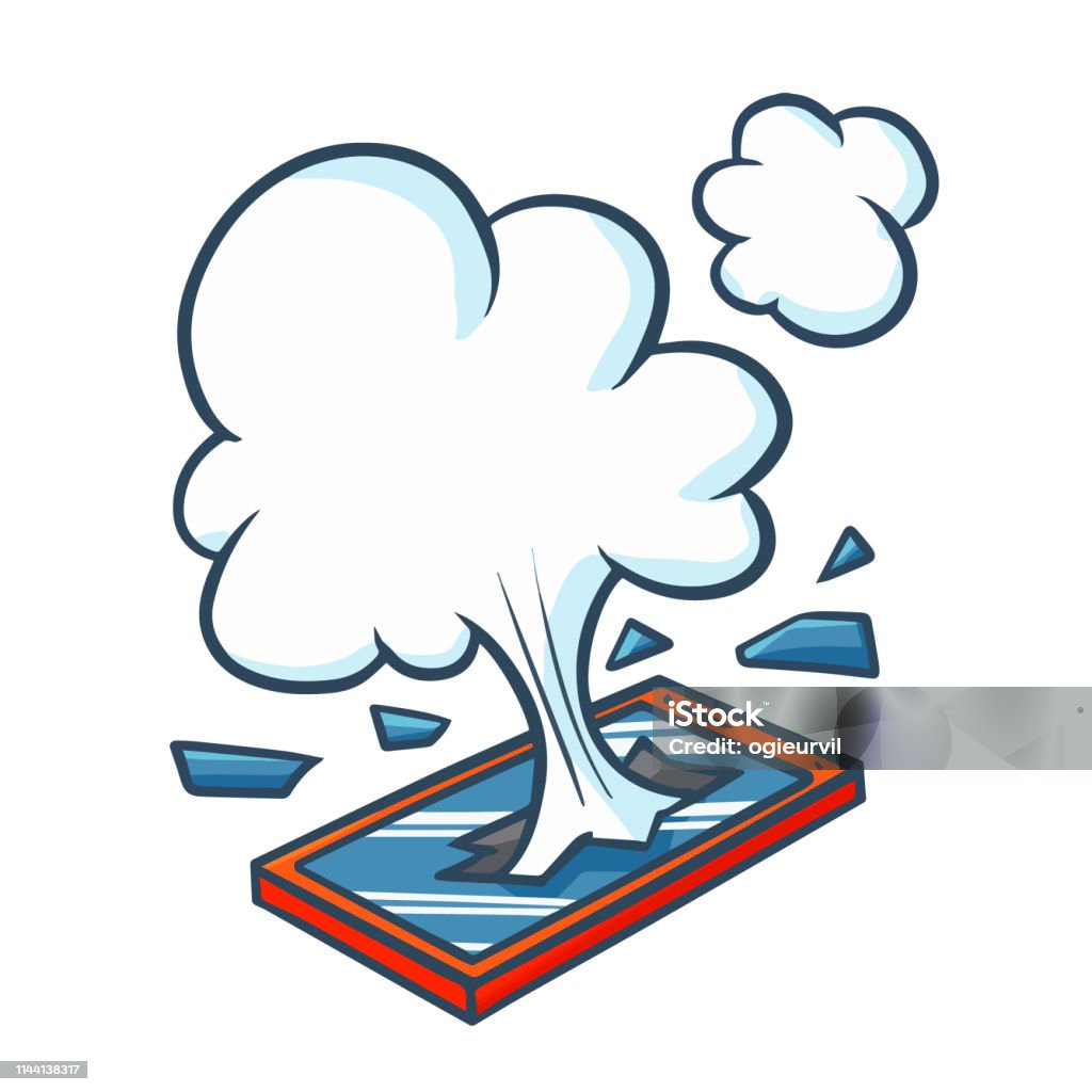 Exploding Phone Icon Cellphone Exploded With Smoke Stock Illustration - Download Image Now ...