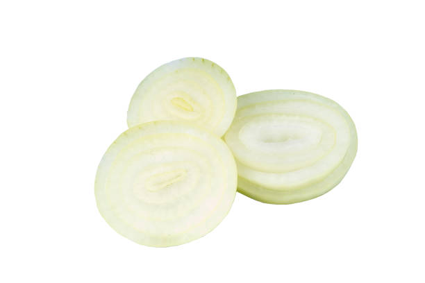 istock Raw onion slice rings isolated on white background Clipping Path. 1144139523