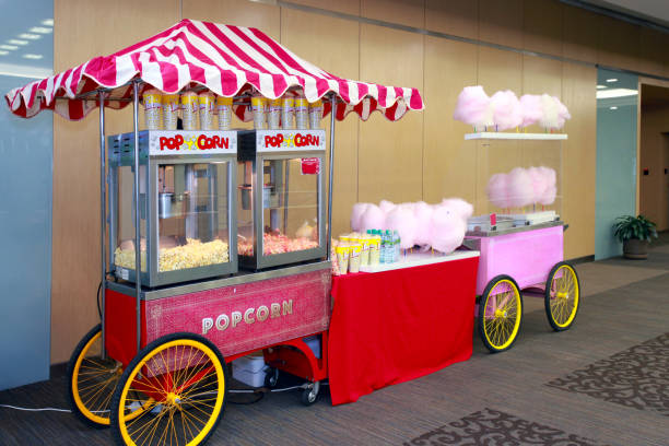 istock Colored kiosk selling popcorn and cotton candy 1144140811