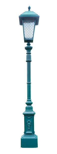 istock Dark green lamppost in vintage style with a single lantern, isolated on a white background (design element) 1144142728