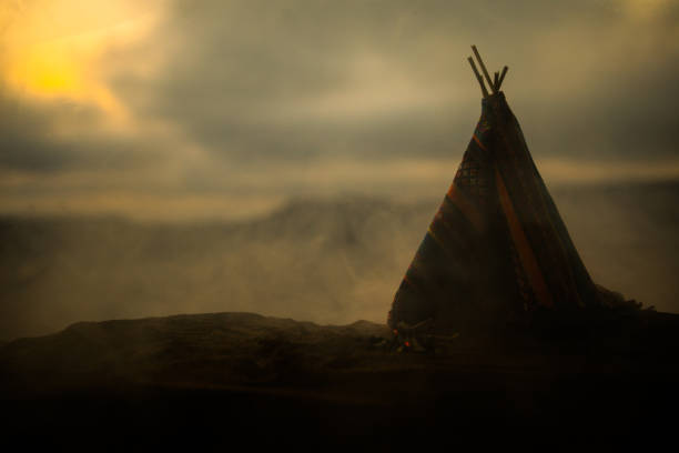 Indian tent at Grand Canyon national park with blue skies. Blue sky and desert ground.