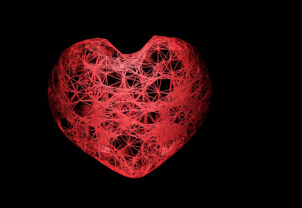 istock Happy Valentines Day. 3D heart shape of particle array and wireframe. 3D Illustration 1144148057