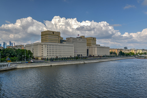 Ministry of Defense of Russia on Frunzenskaya embankment in Moscow, Russia,