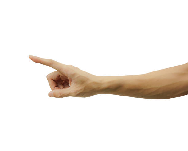 istock A man hand pointing or touch screen isolated on white background. Carefully cut out by pen tool and insert clipping path. 1144149703