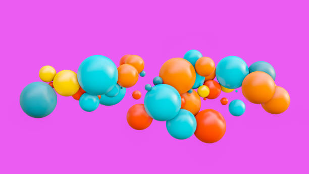 istock Flying spheres isolated on pink background 1144150766