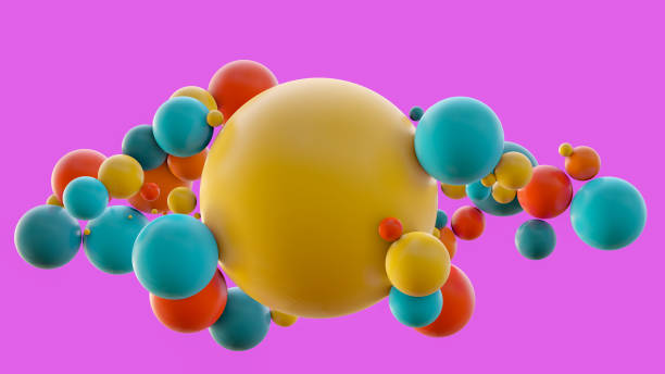 istock Flying spheres in motion isolated on pink background 1144150785