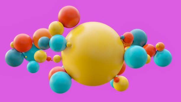 istock Flying spheres in motion isolated on pink background 1144150799