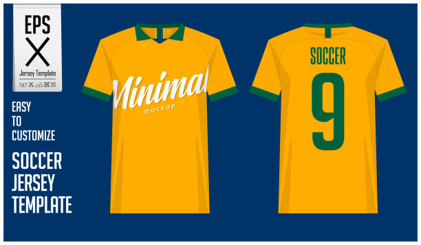 ilustrações de stock, clip art, desenhos animados e ícones de soccer jersey, football kit or t-shirt sport template design in minimal style for sport club. football t-shirt mock up. front and back view soccer uniform. vector - time and space