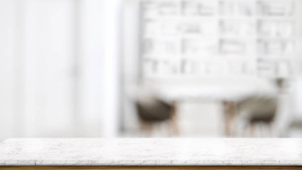 istock Empty top marble counter table in living room 1144155942