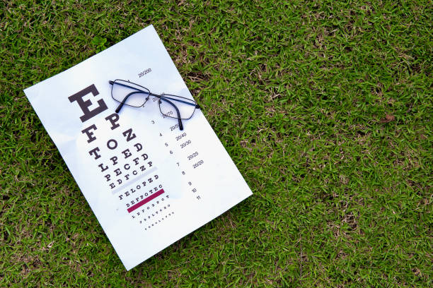 Eye glasses on the eye test chart