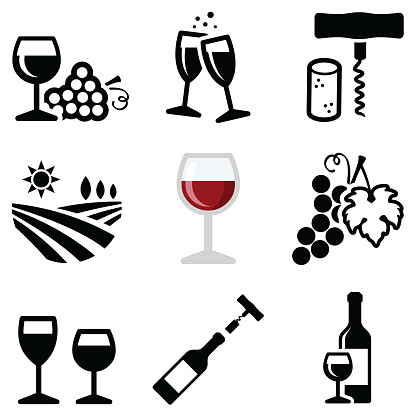 Wine icon collection - vector outline and silhouette