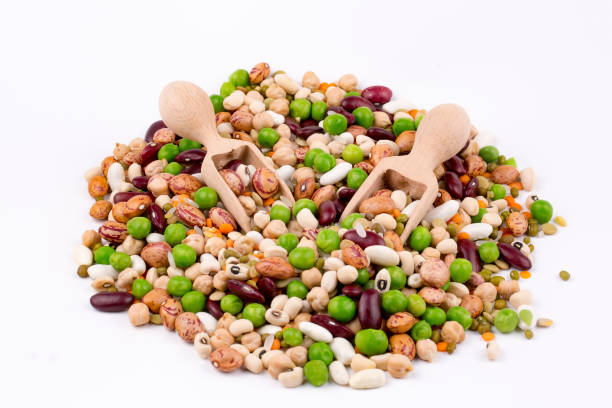 istock Mixed dried legumes and cereals isolated on white background, top view 1144162732