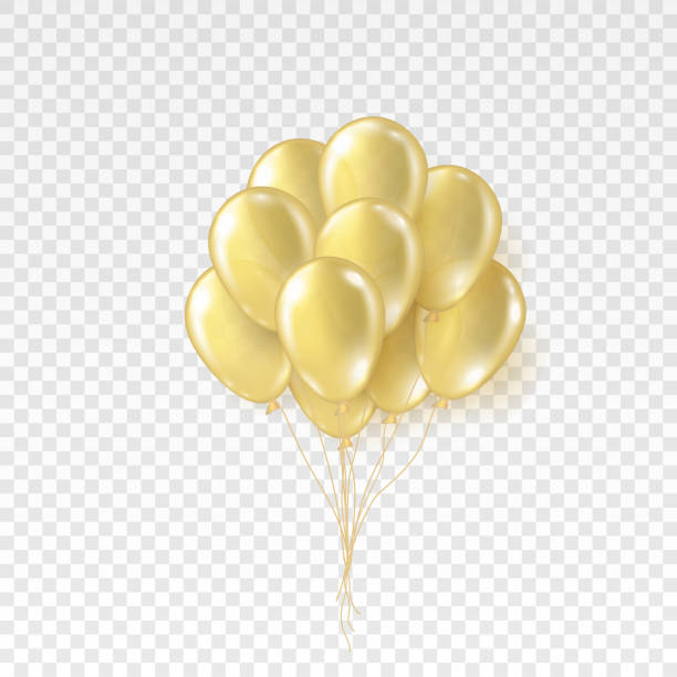 istock Balloons isolated on transparent background. Vector realistic bunch of helium golden rose birthday balloons template. 1144167797