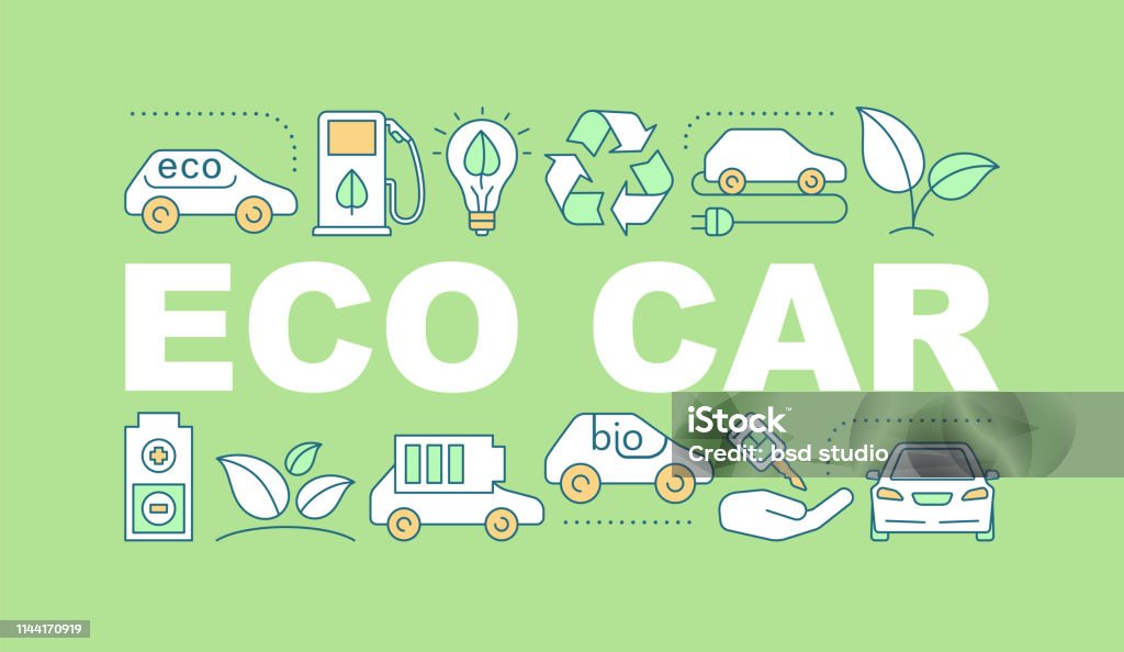 Eco car banner Eco car word concepts banner. Green vehicle. Electric car. Eco friendly transport Alternative Fuel Vehicle stock vector