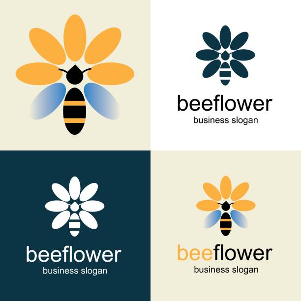 wzór logo bee flower - bee honey bee single flower honey stock illustrations