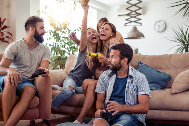 istock Friends having fun at home 1144180503