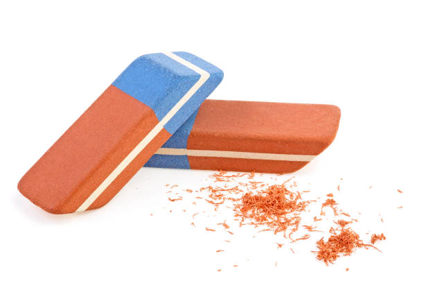 istock Two erasers and eraser scrap on white background 1144180707
