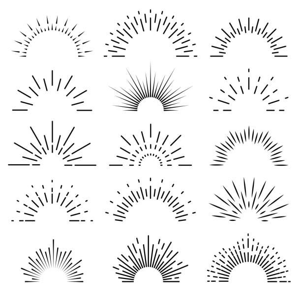 ретро солнечный загар. восход лучей света взрыв линии блеск солнечного луча старинные границы искры фейерверк звездообразования баннер ве - солнечный луч stock illustrations