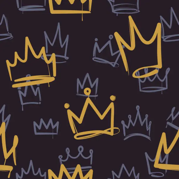 Vector illustration of Sketch crown pattern. Seamless print texture girl princess crowns luxury royal corona wallpaper interior doodle vector background