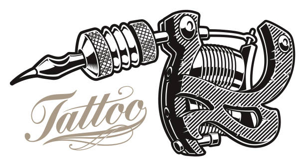 ilustraciones, imágenes clip art, dibujos animados e iconos de stock de ilustración vectorial de una máquina de tatuaje - tattoo machine