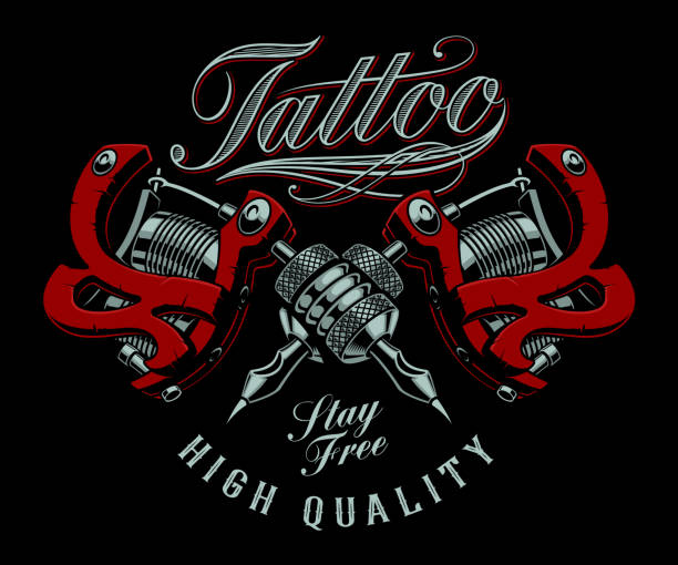 векторная иллюстрация тату-машин - tattoo gun stock illustrations