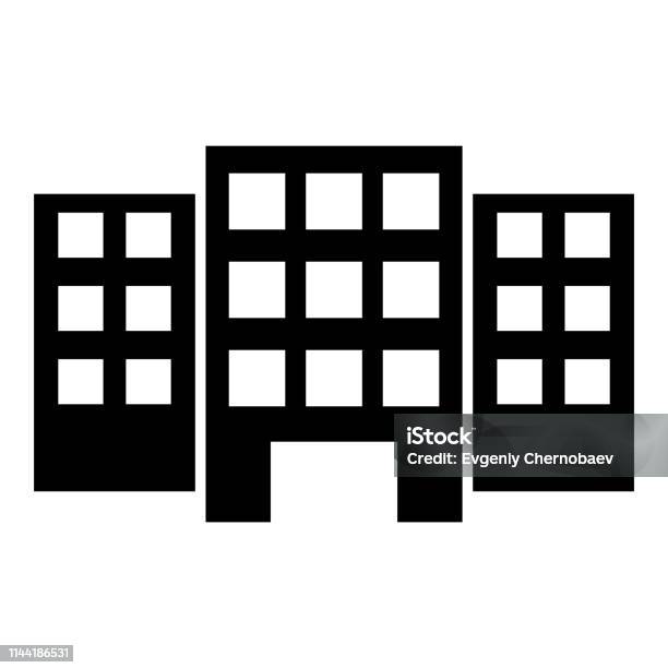 Black Three Building Icon Vector Eps10 Building Icon With Windows Building Door Open Icon Stock Illustration - Download Image Now
