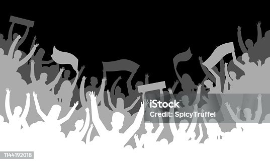 istock Crowd silhouette background. Soccer fan people baseball basketball football handball hockey audience tribune. Vector concert banner 1144192018
