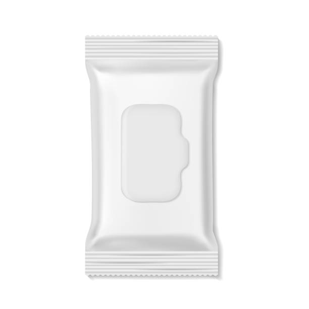 istock Flow pack. Wet wipes packs hygiene medicine pharmacy beauty empty mockup, snack biscuit candy realistic wrap template vector isolated 1144192233