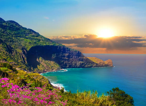 istock Madeira coastline island at sunset 1144196777