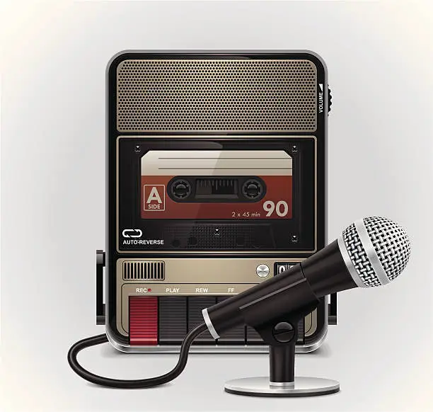 Vector illustration of Cassette recorder with microphone XXL icon
