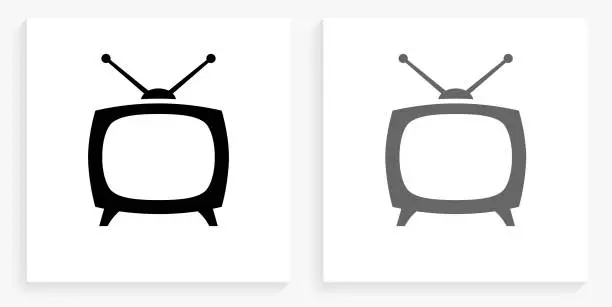 Vector illustration of TV Box Black and White Square Icon