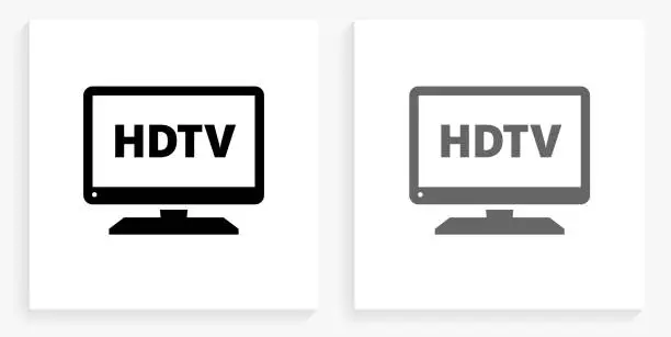 Vector illustration of HD TV Black and White Square Icon