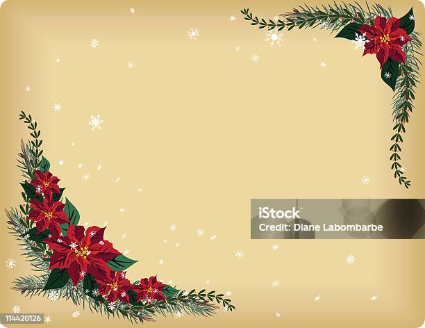 Retro Weihnachtssternblumen Hintergrund Illustration Auf Evergreen Springs Stock Vektor Art und mehr Bilder von Rand