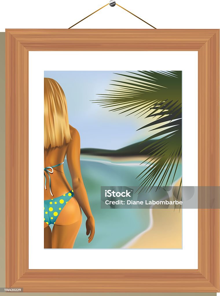 Quadro de mulher em pé na praia Tropical Beach - Vetor de Mulheres royalty-free