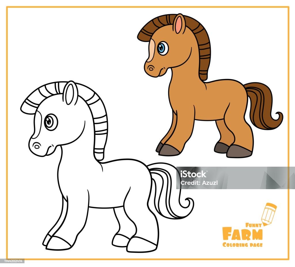 Cute cartoon horse color and outlined on a white background  for coloring page Animal stock vector