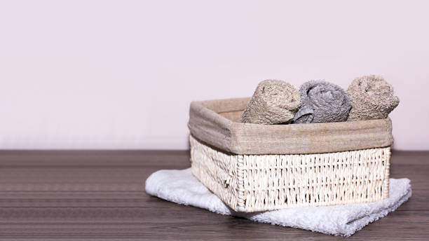 istock Stack of bath towels on background closeup 1144202812