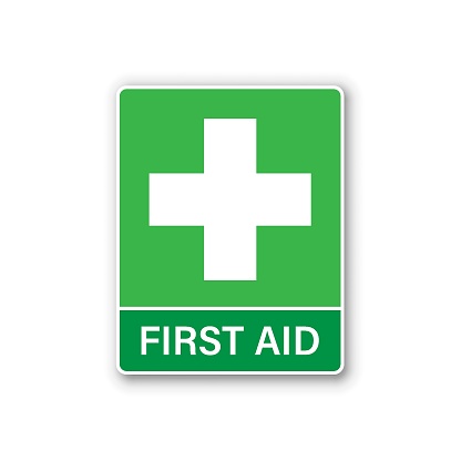 First aid sign icon in flat style. Health, help and medical vector illustration on white isolated background. Hospital business concept.