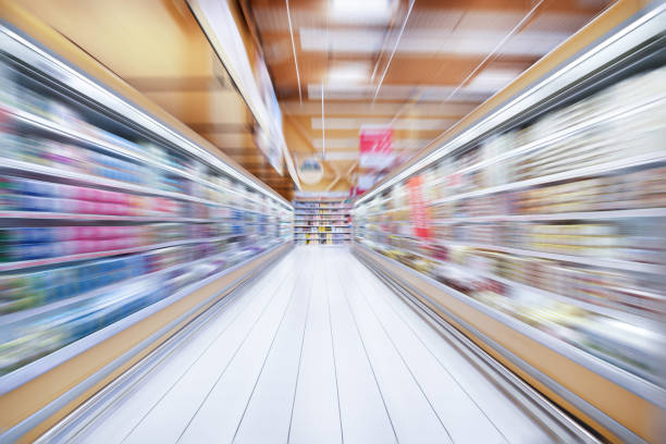 istock Zoom blurred shop store shelf, abstract 1144211058