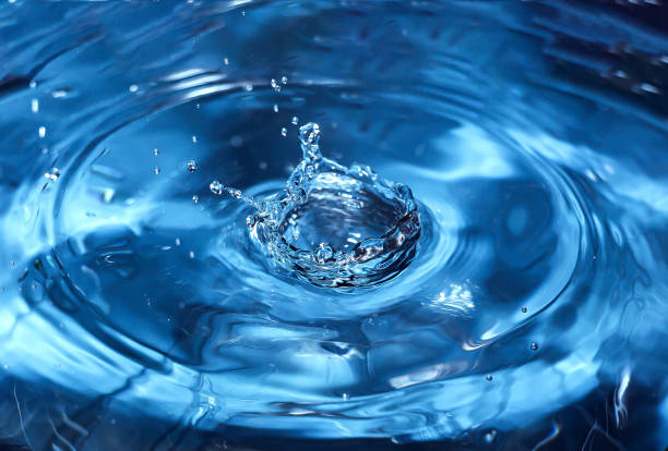 istock Drop of water. Blue water drop. Falling water. Water splash close-up. 1144213395